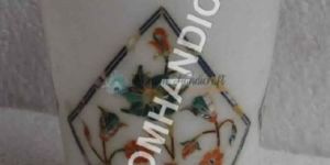 White Marble Beautiful Glass Handmade Decor Hakik Marquetry Fine Inlay
