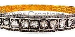 Vintage Rose Cut Diamond 14k Gold 925 Sterling Silver Bangle