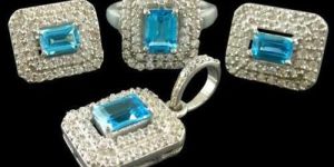 White Rhodium Set 925 Sterling Silver Jewelry Pendant,earring,ring Blue Topaz