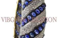 Pave Diamond Sapphire Gemstone 925 Sterling Silver Bangle