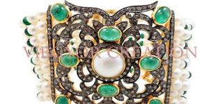 Diamond Emerald Pearl Gemstone 14k Gold 925 Sterling Silver Bracelet