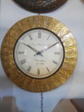 Marble Round Floral Wooden Bras Hand Engrave Craved Border Wall Clock