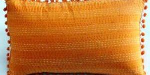 Orange Kantha Cotton Solid Pillow Cover
