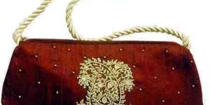 Red Plain Embroidered Silk Bags