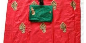 Red Color Printed Silk Saree