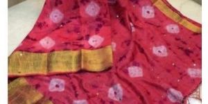 Red Printed Cotton Silk Saree