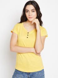 Full Sleeve V-Neck Yellow Cotton T-Shirt