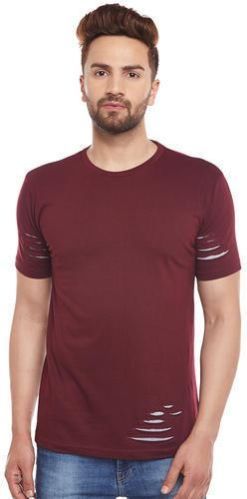 Round Neck Solid Maroon T-Shirt