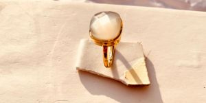 925 Solid Sterling Silver Gold Rhodium Platted Ring with Natural Moonstone