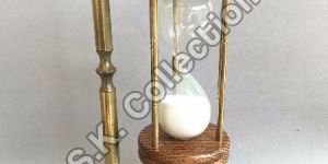 Vintage Hanging HOURGLASS Brass/Wood/Glass White Sand Timer Nautical Ornament
