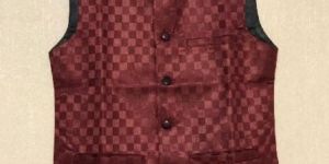 Mens Checkered Maroon Waistcoat