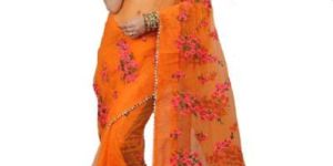 Orange Net Saree