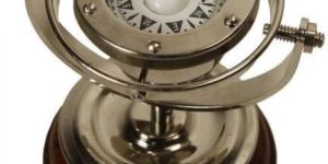 Wooden Stand Silver Finish Gimbal Compass