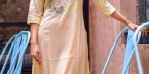 Rayon Slub Embroidered Straight Kurti