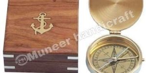Brass Compass with Wooden Box