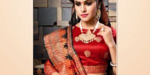 Ami Varsha Fashion Women Golden Printed Saree with Blouse Piece