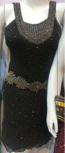 Girl Black Silk Beaded Work Dress