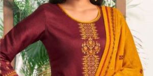 Jam Silk Cotton Embroidered Suit