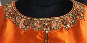 Orange Cut Sleeves Blouse