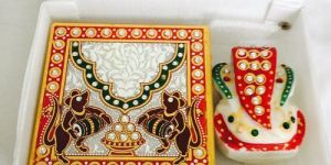 Meenakari Jaipurcrafts Marble Ganesh Chowki