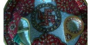 Multicolor Marble Pooja Thali