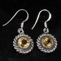 SILVER YELLOW CITRINE GEMSTONE EARRING