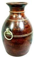 Wooden Vase with Brass Handles