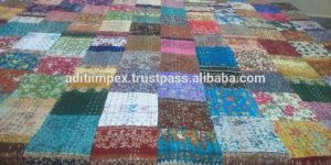 Handmade Vintage Gudri Printed Silk Bedspread