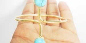 Turquoise Gemstone Gold Plated Sterling Silver Adjustable Bangle