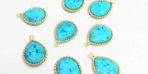 Turquoise Gold Plated Twisted Bezel Pendant
