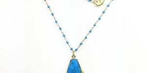 Turquoise Rough Pendant Necklace with 24 Long Beaded Chain