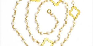 White Pearl Clover Charm Necklace