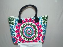 Sujani Embroiedary Leather Handle Bag