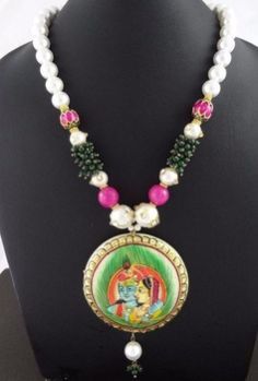 God Radha Agate Pearl Haind Painted Necklace
