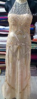 Pale Gold Heavy Beaded Evening Gown