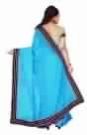 Sky Blue Colour Georgette Lace Work Saree with Unstitched Blouse