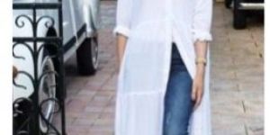 White Cotton Solid Party Knee-Long Kurti