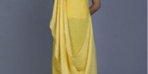 Yellow Cotton mal Solid Party Knee-Long Kurti