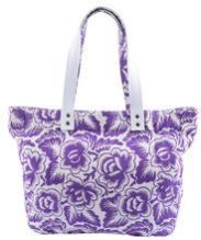 Purple Flower Printed Canvas Shoulder Bag