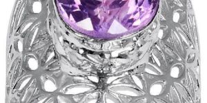 Quality Jewelry White Gold Plated 4.40 Carat Genuine Purple Amethyst Fashion Ring