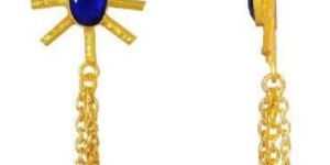 Quality Jewelry Yellow Gold Plated 10.00 Carat Blue Glass Gemstone Earrings