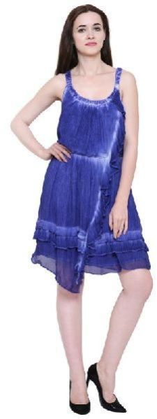 Women Tie Dye Asymmetrical Hem Ruffle Dress