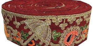 Sari Border Trim Applique Maroon Dupion Silver Gold Embroidery Umbrela Lace
