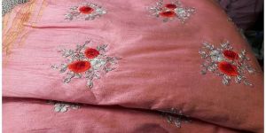 Two Tone Peach Yellow Faux Silk Fabric by Meter Floral Embroidery Dress Material