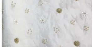 White Embroidery Dyeable Silk Fabric N Sequins Work