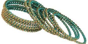 Thread Work with Gold Plating Turquoise Color Glass Stone Bangle