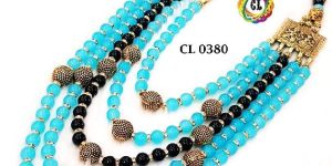 Oxidized German Silver Glass Beads Thread Necklace