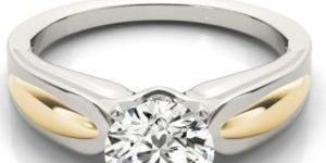 Yellow And White Gold Four Prongs Diamond Ring