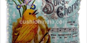 Singing Bird Art Printed Velvet Cushion Cover
