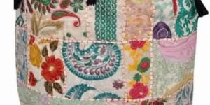 VINTAGE EMBROIDERED DESIGN COTTON PATCHWORK POUF OTTOMAN COVER